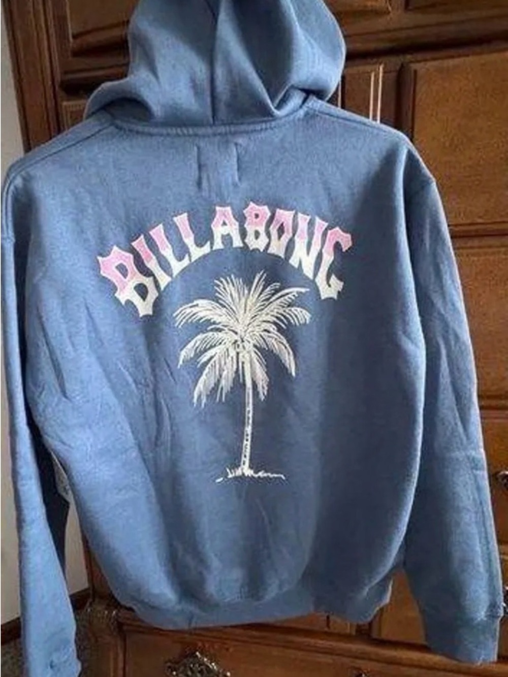 Billabong Women’s Blue Hoodie with Pink Logo and White Palm